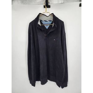 Tommy Hilfiger Knit Black Henley Button Pullover Sweater Men's Size XXL